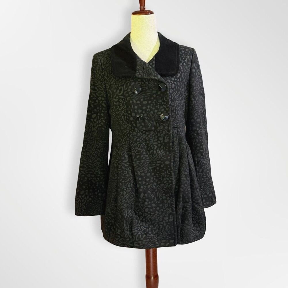Betsey Johnson, Black Leopard Print Double Breasted Peacoat, 10 Fall Jacket